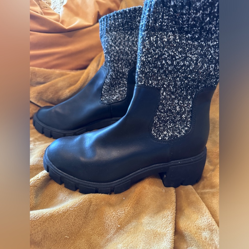 Chunky heel booties with sock ankle